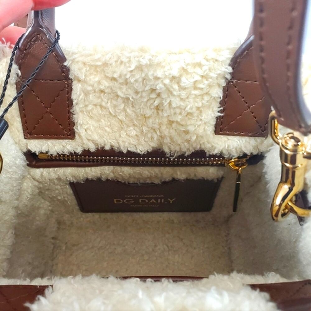NWD$1645 Dolce & Gabbana Logo DG Faux Suede & Shearling Mini Crossbody Tote Bag - Picture 12 of 16